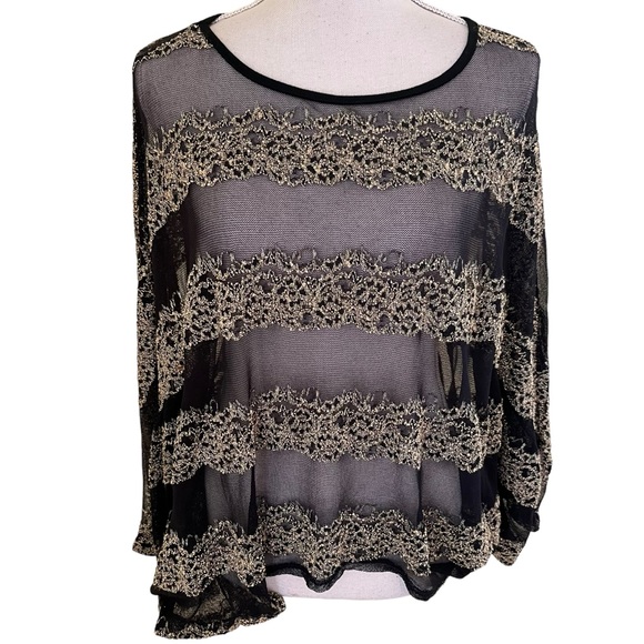 Orange Fashion Village Black with Gold Lace Mesh Topper O/S - Picture 1 of 7